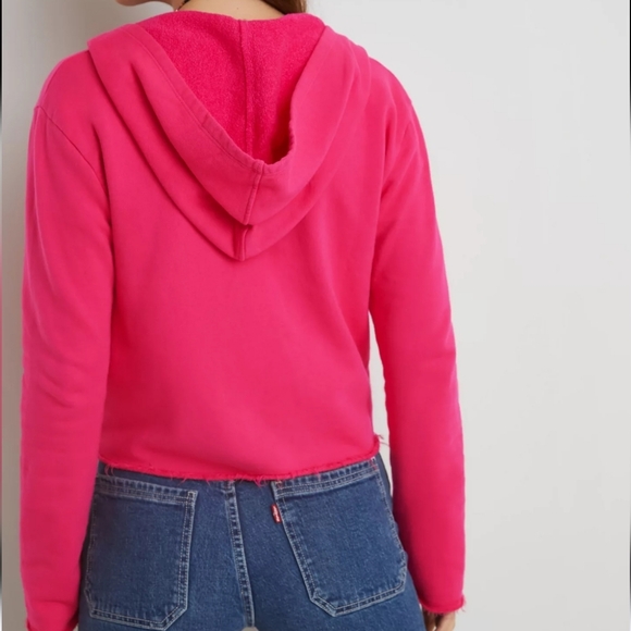 NWT Anthropologie t.la Cropped Zip Hoodie XS Pink Made in USA Raw Hem Y2K - Picture 13 of 13